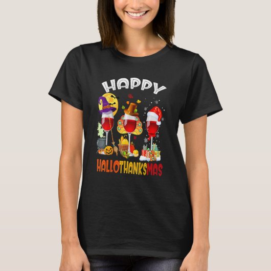 T-shirt Wine Glasses Witch Santa Hat (Devant)