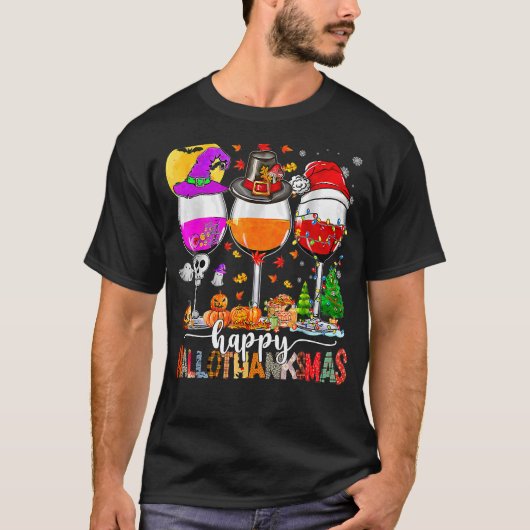 T-shirt Wine Glasses Witch Santa Hat (Devant)