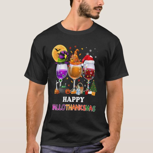 T-shirt Wine Glasses Witch Santa Hat (Devant)