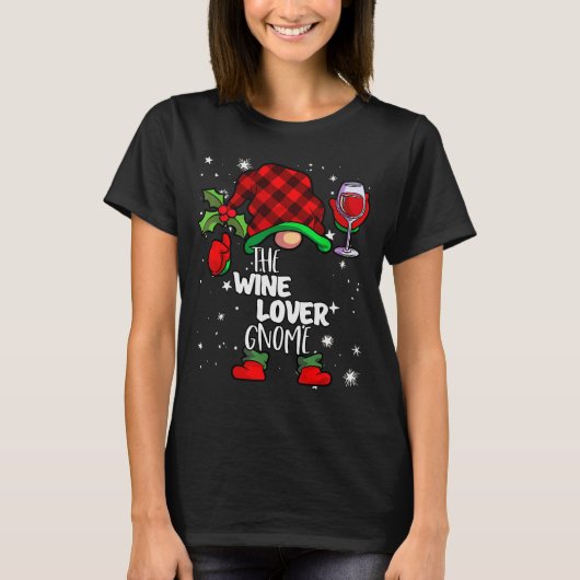 T-shirt Wine Lover Gnome Red Buffalo Plaid Matching Family (Devant)