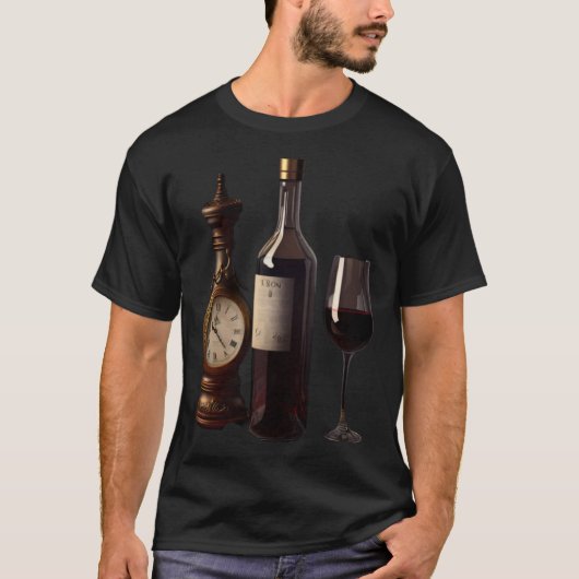 T-shirt Wine O'Clock Red Wine Glass Bottle Drinking Cockta (Devant)