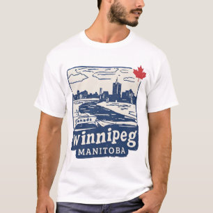 T-shirt Winnipeg Manitoba Canada Minimaliste Bleu Ligne d'