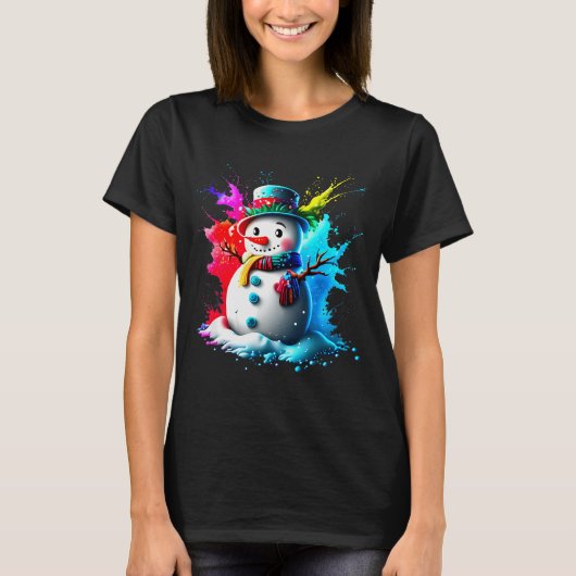 T-shirt Winter And Snow Christmas A Coloured Snowman (Devant)
