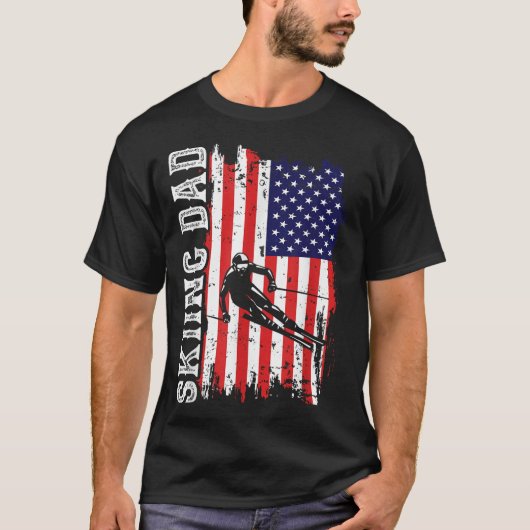 T-shirt Winter Skiing Dad For Lover Ski Usa Flag Skiers Fa (Devant)