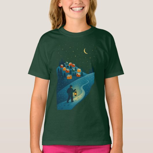 T-shirt Winter Village Lantern Walk Night Scene Girls' T-S (Devant)
