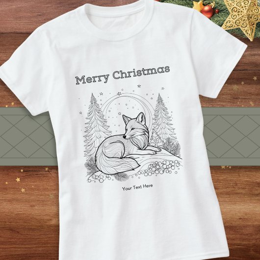 T-shirt Winter Wildlife Fox Line Art Picture Noël