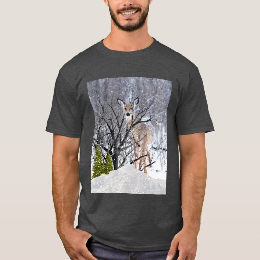 T-shirt Winter Wonderland avec Deer Collage Art (Devant)