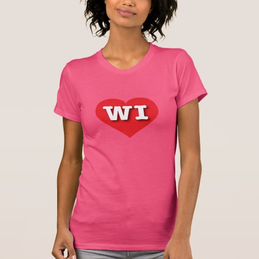 T-shirt Wisconsin Red Heart - J'aime WI (Devant)