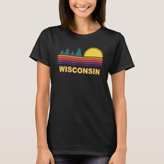 T-shirt Wisconsin State Rétro Sunset Trees Wi-Fi (Devant)