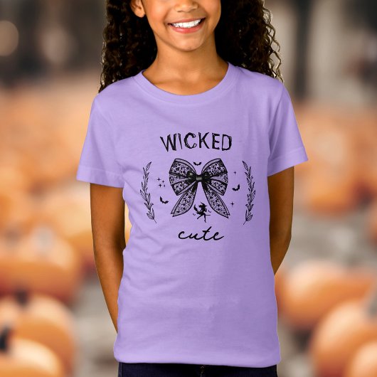T-Shirt Witch Coquette Black Bow Halloween Purple Nom