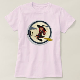 T-SHIRT WITCH ET SON CHAT NOIR EN BROOMSTICK