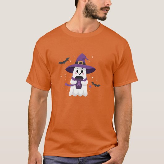 T-shirt Witch Ghost Coffee Purple Ribbon Awareness (Devant)
