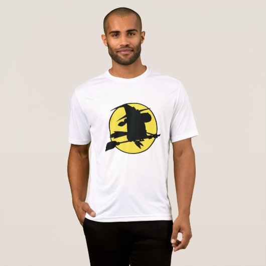T-shirt Witch Silhouette Flying on Broom Against Full Moon (Devant entier)
