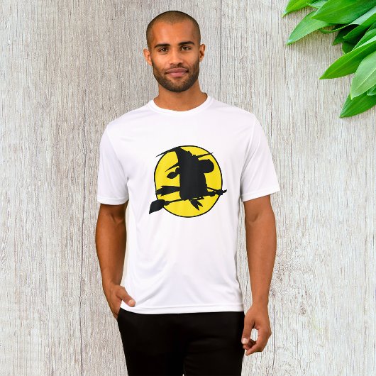 T-shirt Witch Silhouette Flying on Broom Against Full Moon