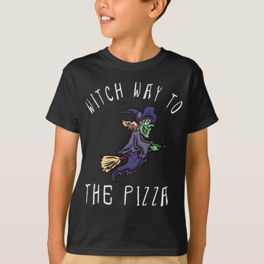 T-shirt Witch Way To Pizza Halloween Flying Witch sur B (Devant)