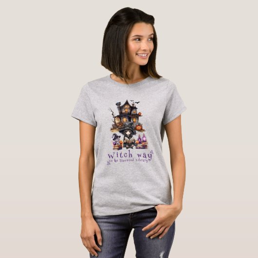 T-shirt Witch Way to the Library Book Lover Librarian (Devant entier)