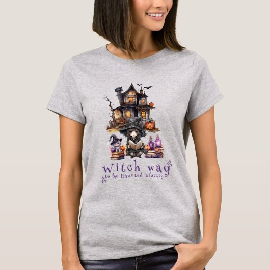 T-shirt Witch Way to the Library Book Lover Librarian (Devant)
