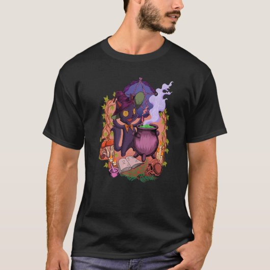 T-shirt Witchcore au chaudron se tient le chat sorcière (Devant)