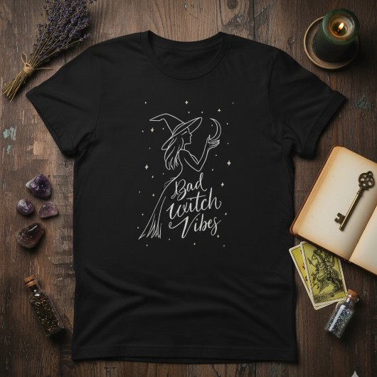 T-shirt Witchy Minimal — Bad Witch Vibes Modern Line Art