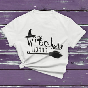 T-shirt Witchy Woman Chat noir Halloween sorcière graphiqu