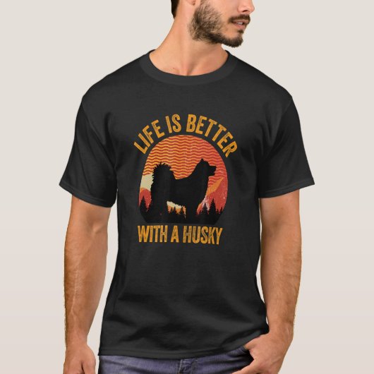 T-shirt With A Husky Retro Wavy Lines (Devant)