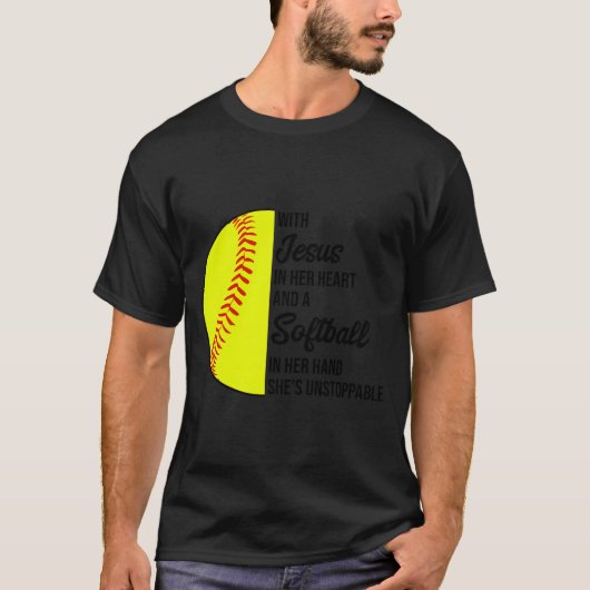 T-shirt With Jesus In Her Heart And A Softball She Is Unst (Devant)
