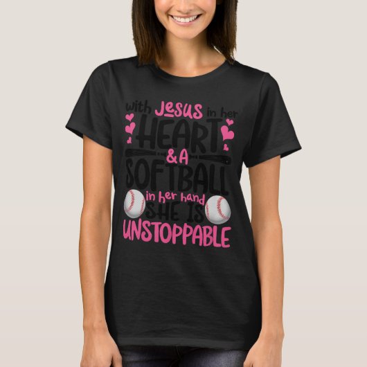 T-shirt With Jesus In Her Heart And A Softball She Is Unst (Devant)