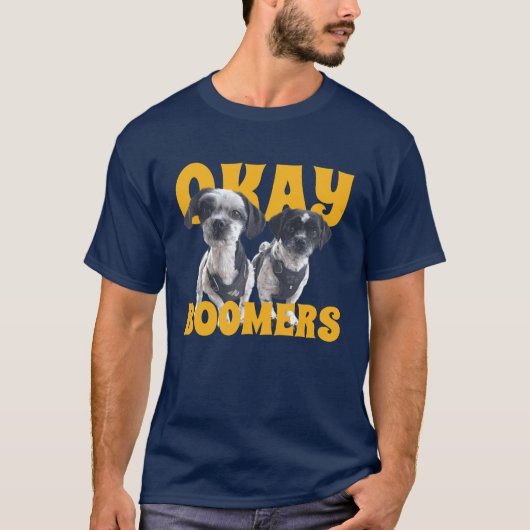 T-SHIRT with two Boomers (little dogs) and text (Devant)