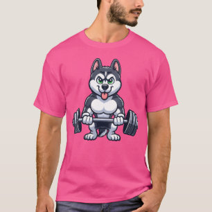 T-shirt Wo Cartoon Husky Gym Fitness Fitness Barbell