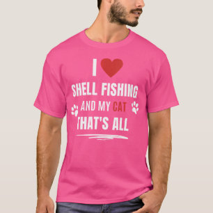 T-shirt Wo Drôle J'Aime La Pêche Coquille Et Mon Chat Chat