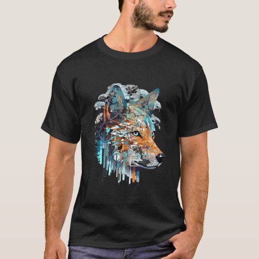 T-shirt Wolf Alpha Animal World Predator Wild Nature Art (Devant)
