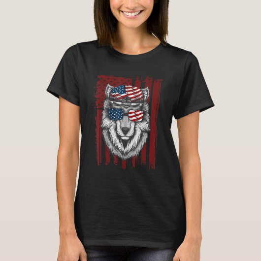 T-shirt Wolf American Flag Usa 4 juillet Hommes Femmes Wir (Devant)