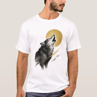 T-shirt 【Wolf and Moon Japanese Ink Art T-Shirt】