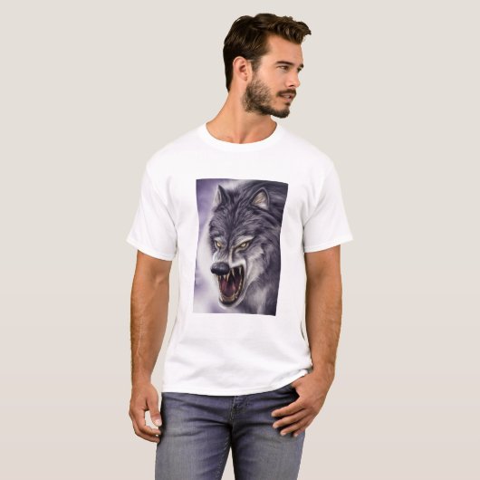 T-shirt Wolf Art - Beast With Fangs Tee, Mode Attaque Wolf (Devant entier)