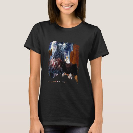 T-shirt Wolf avec aigle chauve drapeau américain Inde patr (Devant)