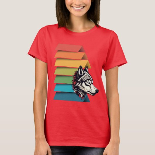 T-shirt Wolf Breaking Through Color Stripes – Bold Graphic (Devant)