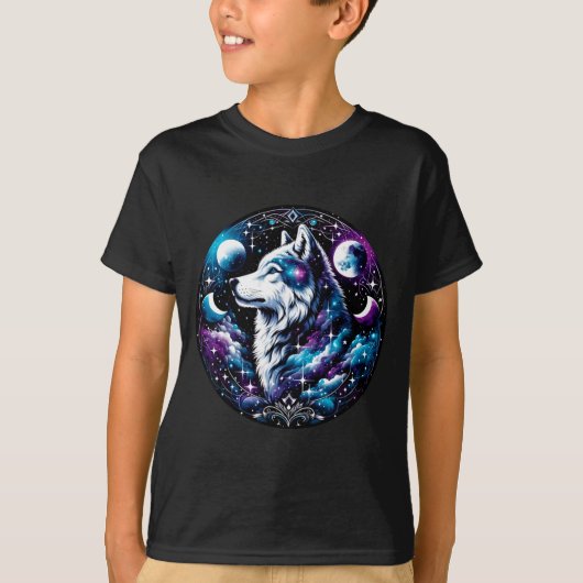 T-shirt Wolf Celestial Dream Night Howling Moon Funny Wolv (Devant)