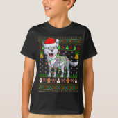 T-shirt Wolf Christmas Lights Funny Santa Ugly Sweaters Cu (Devant)