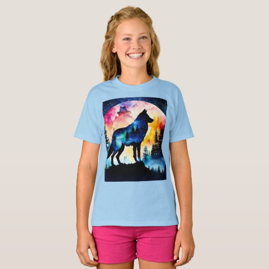 T-shirt Wolf dans les bois aquarelle (Devant entier)