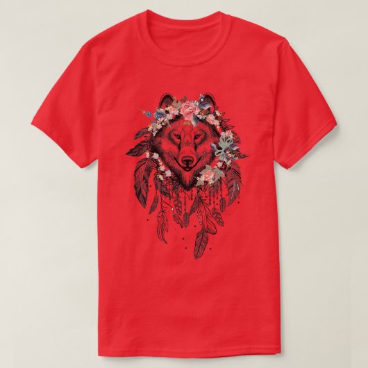 T-shirt Wolf Dreamcatcher à la fleur (Design devant)