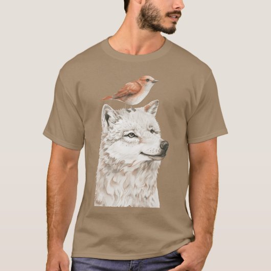 T-shirt Wolf et ami d'oiseaux (Devant)