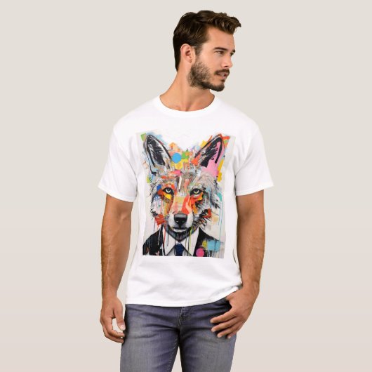 T-shirt Wolf Face with Abstract Geometric (Devant entier)