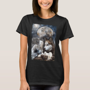 T-shirt Wolf Family Moon Winter Mountain Wolfs