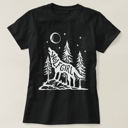T-shirt Wolf Girl Forest Howling Moon Graphic Tee (Design devant)
