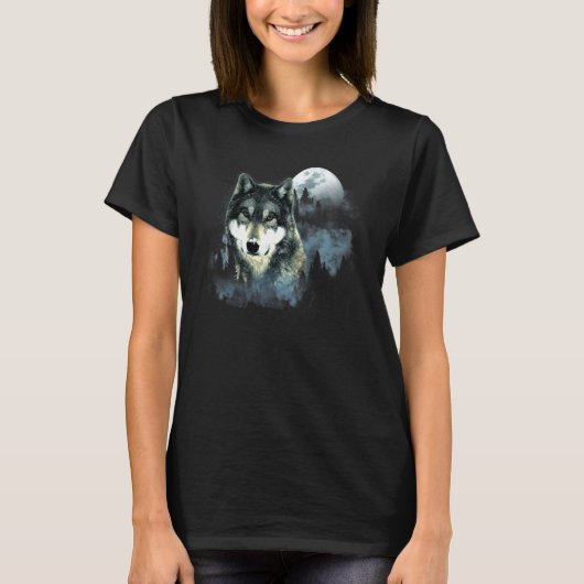 T-shirt Wolf Grey Wolf Chasse Terrain Icy Moon Forest Gal (Devant)