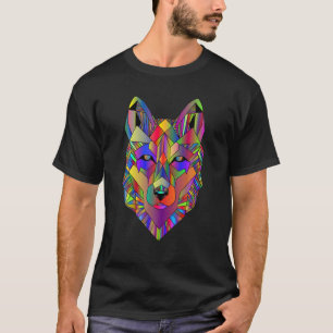 T-shirt Wolf Head Color Art géométrique Howling Moon Anima