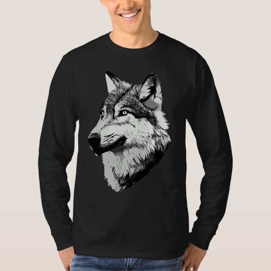 T-shirt Wolf head predator face imprint with wild animal (Devant)