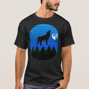 T-shirt Wolf Howling à la Lune avec arbres et Arrière - pl