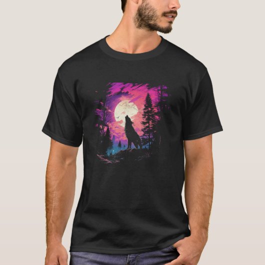 T-shirt Wolf Howling At the Moon National Park Women s Ala (Devant)