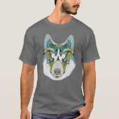 T-shirt Wolf husky embelli vert bleu (Devant)